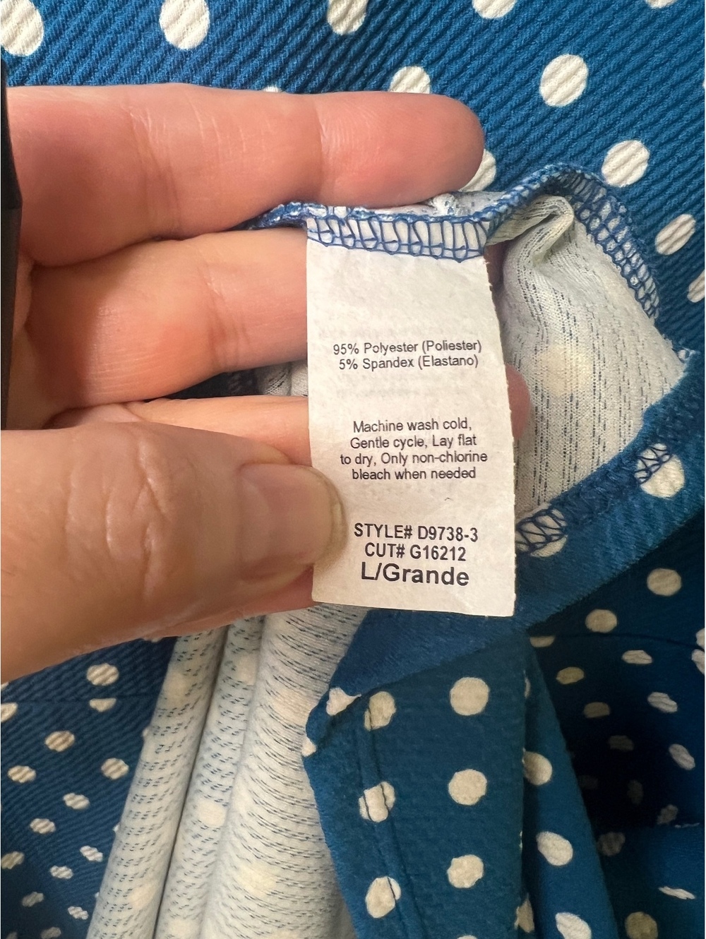 Gilli Polka Dot Blue White Fit & Flare Skater Dress Size Large Stretch - Picture 3 of 7